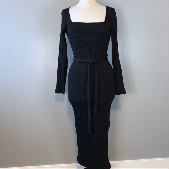 TopShop NWOT Ribbed Midi Dress In Black, Sz 8 - Picture 7 of 13